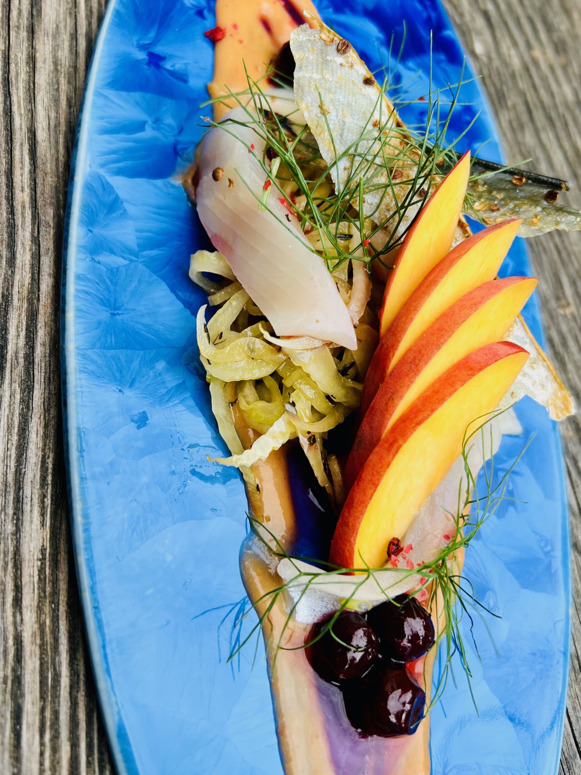 Char pickled, peach, sloe and fennel